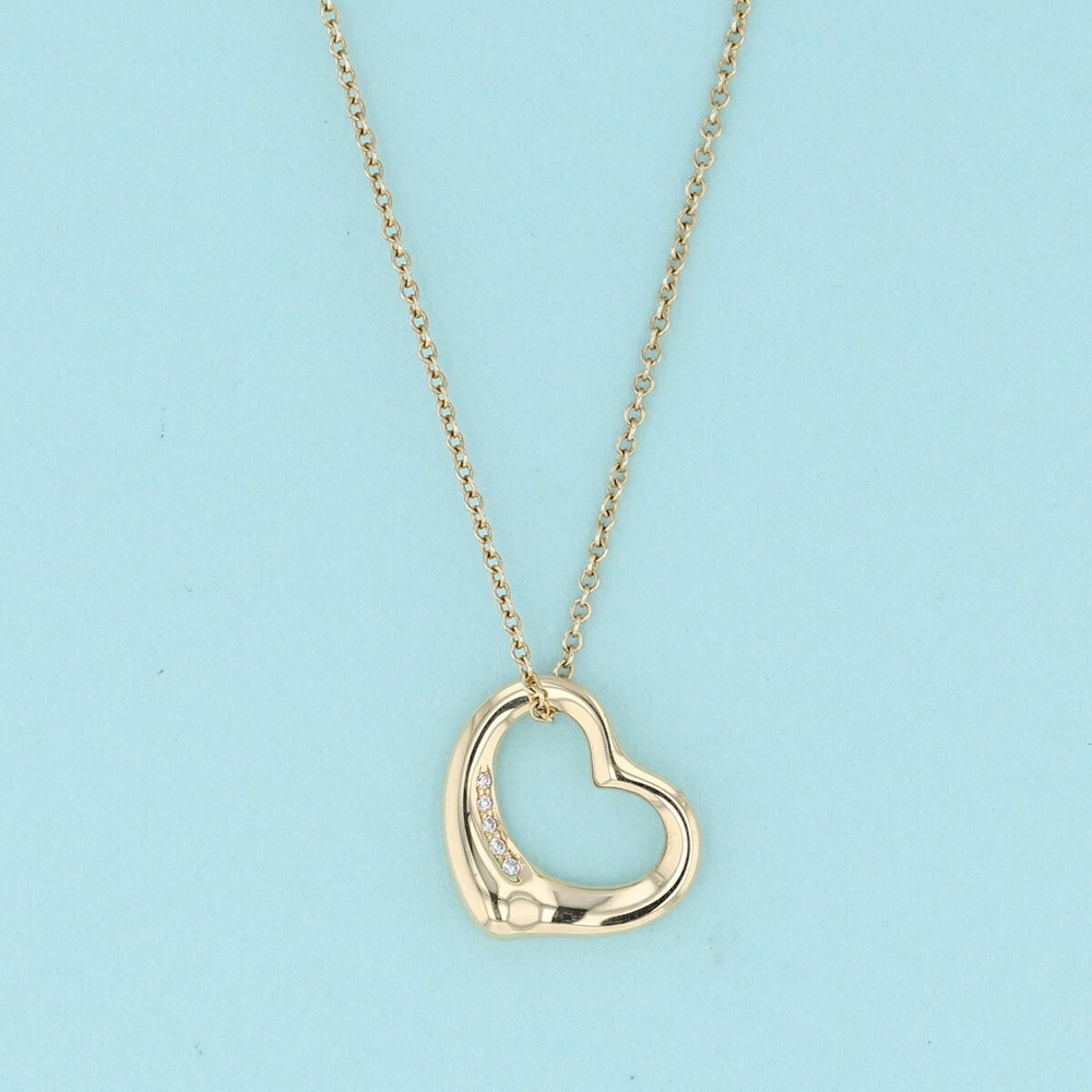 Tiffany Open Heart 5P Diamond Necklace Yellow Gold
